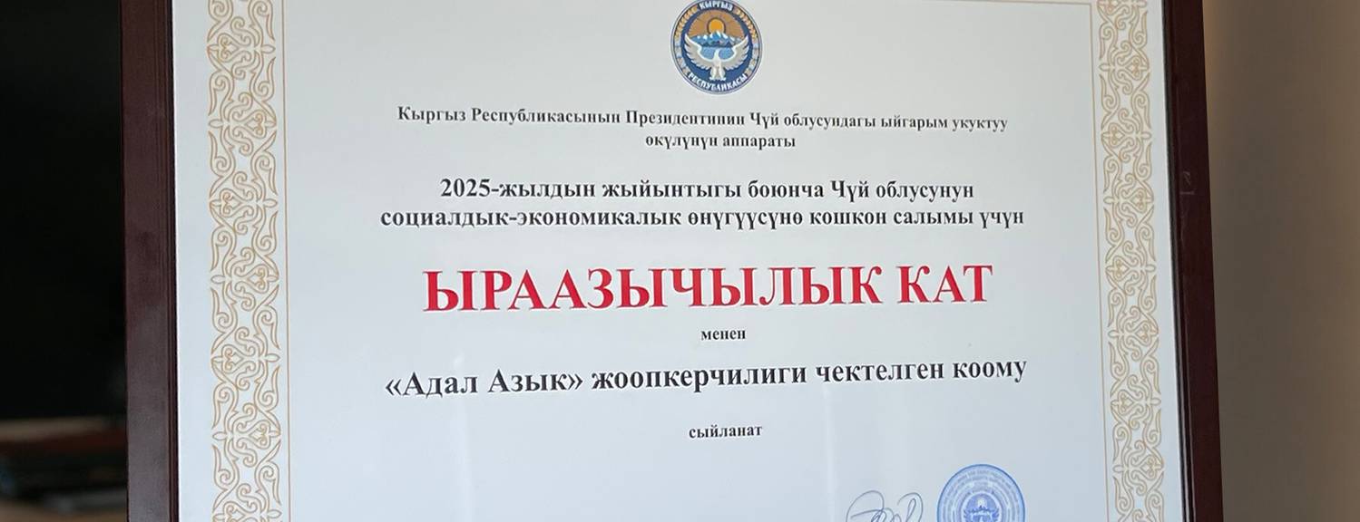 Тойбосс Adal Azyk (Toyboss TM) Awarded for Contribution to Chui Region Development